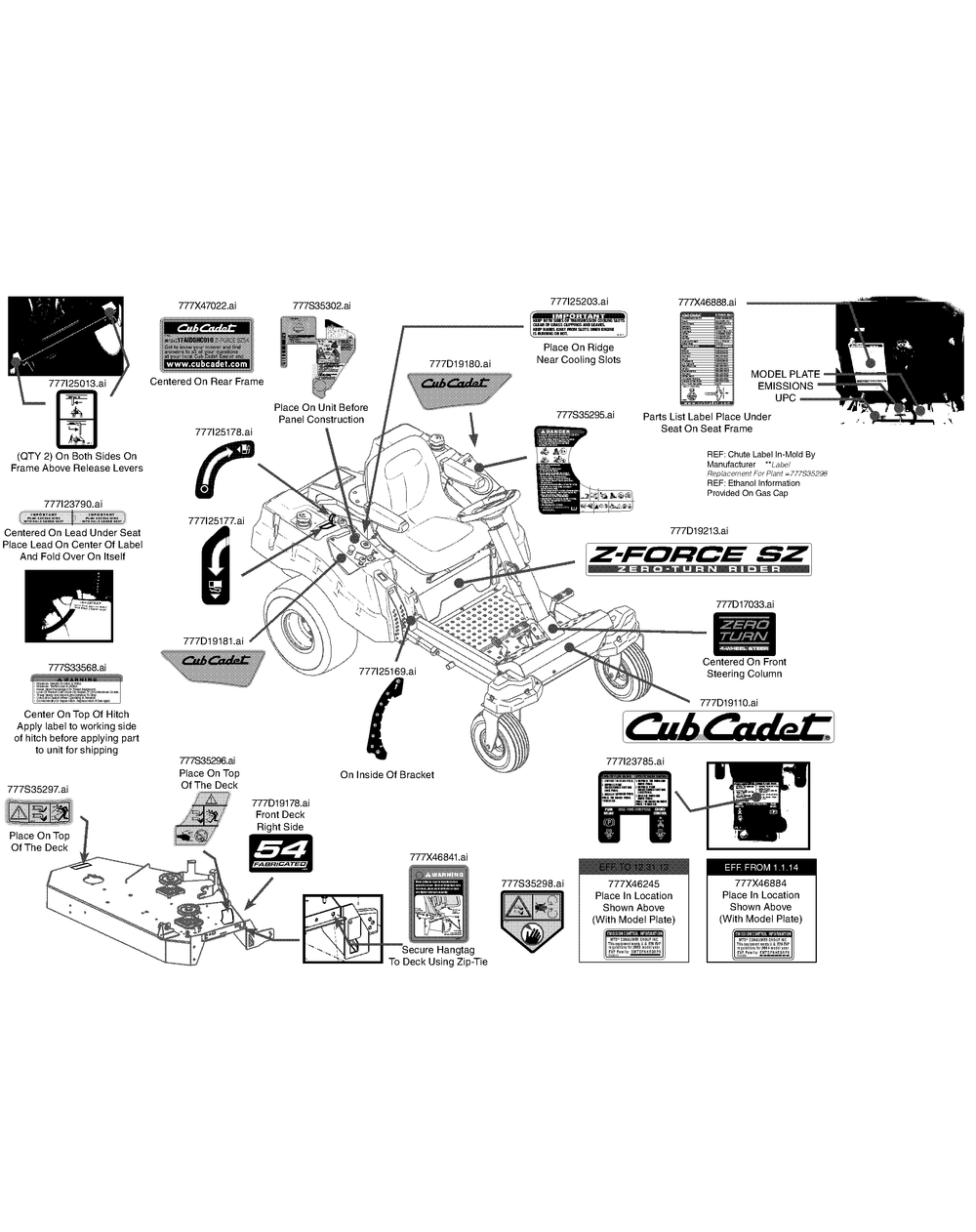 Label Map Diagram and Parts List for Z-FORCESZ54 (17AIDGHC-17AIDGHC010)(2014) Cub Cadet Lawn Tractor